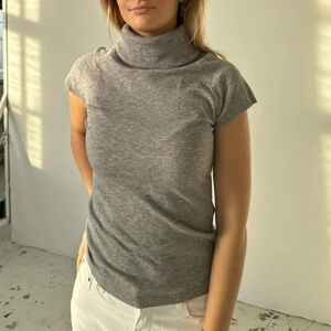 Zara Gray cap sleeve turtleneck cotton cozy knit sweater top women's size Small